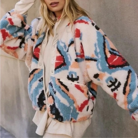 Free People Jackets & Blazers - Free People Hit the Slopes Fleece Jacket in Multi Combo XS